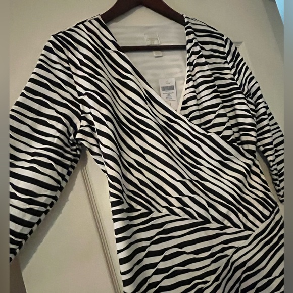 Chico’s Textured Black and White Striped Mid Length Dress Women’s medium - Picture 3 of 16